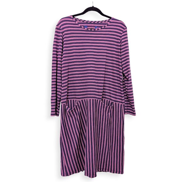 Gudrun Sjoden lilac eggplant striped pocket front artsy folk midi dress  W's L - Picture 3 of 9